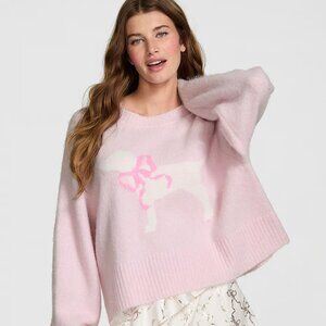 VS PINK x LoveShackFancy Boxy Pink Dog Crewneck Sweater NWT
